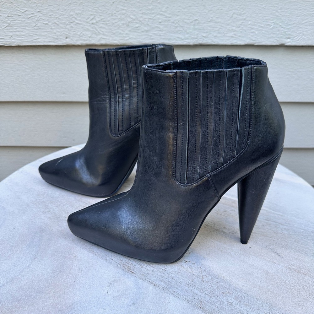 Jeffrey Campbell Black Leather Pointed Toe Cone Heel Ankle Boots Womens 8 - Picture 9 of 15